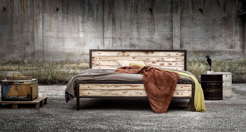 wood and metal bed
