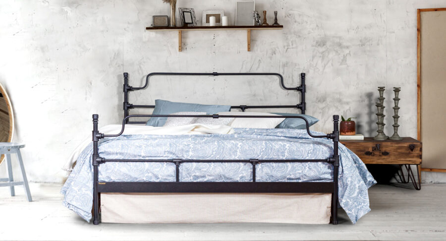 CALYPSO Industrial Pipe Bed by Volcano - Handcrafted Metal Bed Frame with Classic and Industrial Design Elements