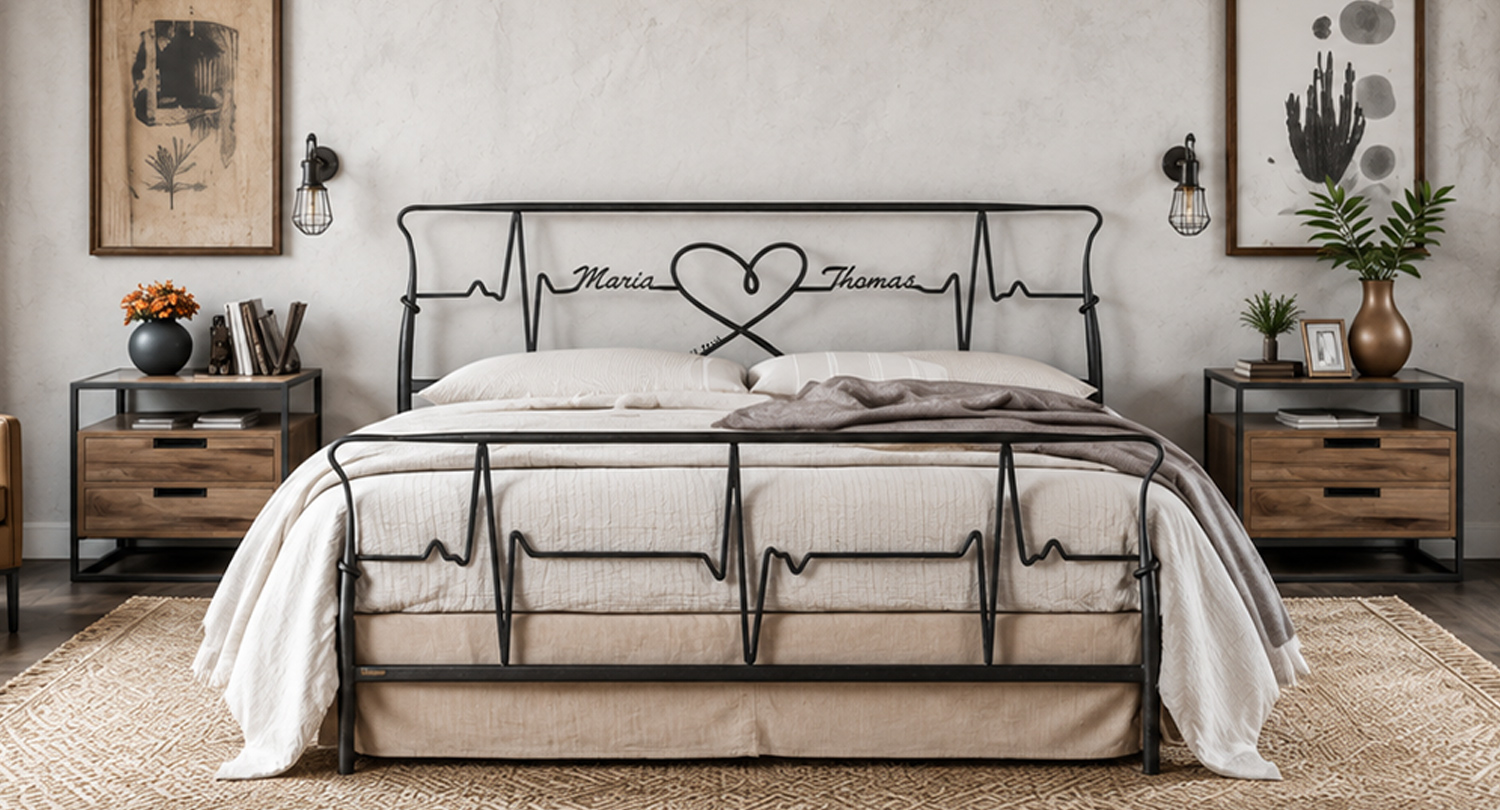 HEARTBEAT Custom Metallbett – Ausdrucksstarkes Unikat mit persönlicher Note