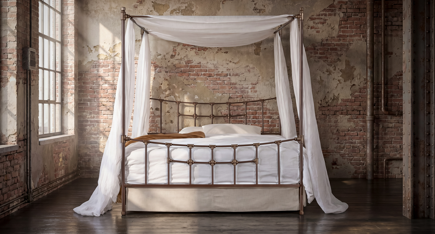 Metallbett mit Himmel IRO SKY – Industrial Design mit geometrischen Linien und maximaler Stabilität
