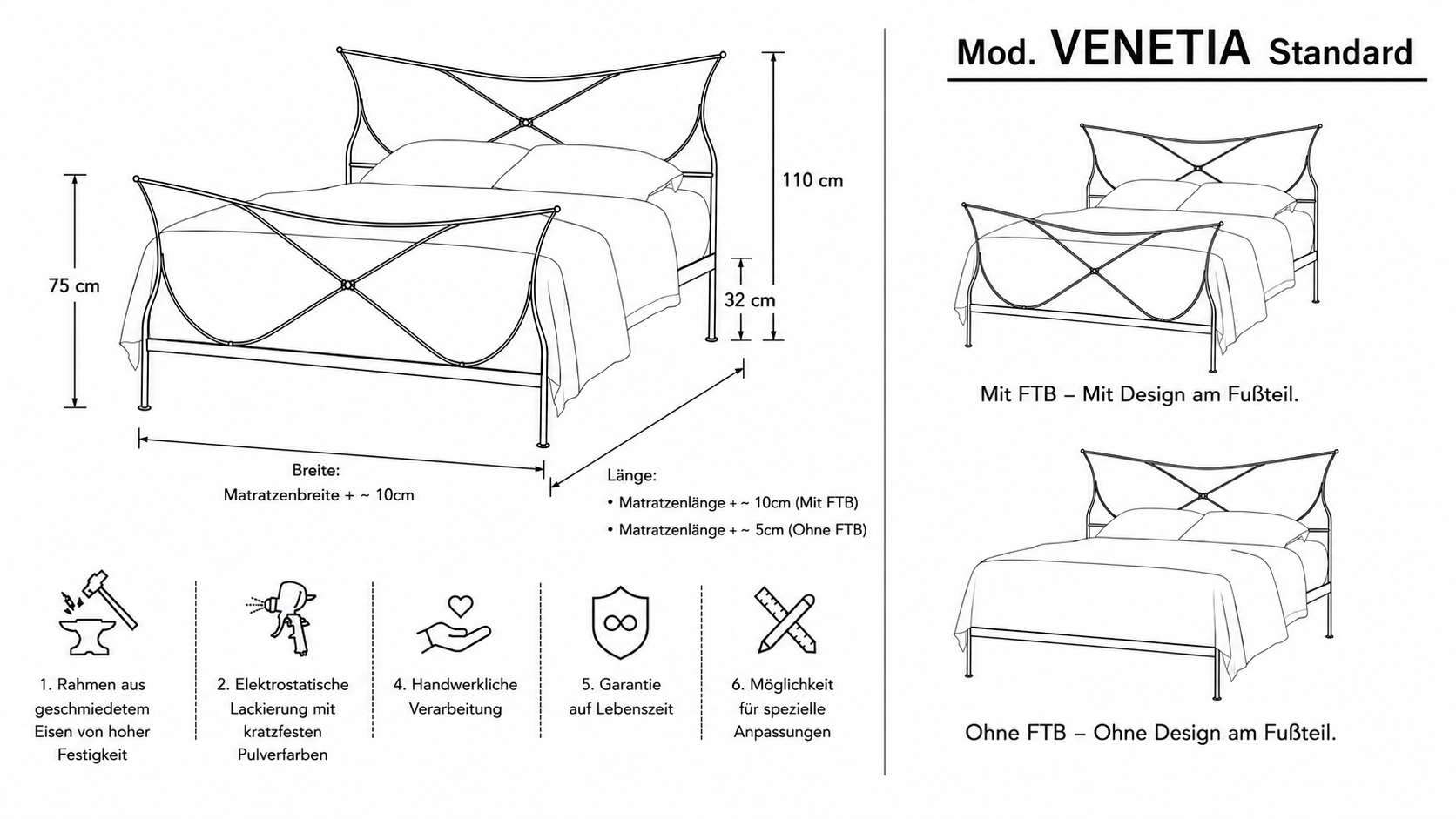 VENETIA STANDARD – Eisernes Doppelbett Klassisch mit Stil – Bild 10