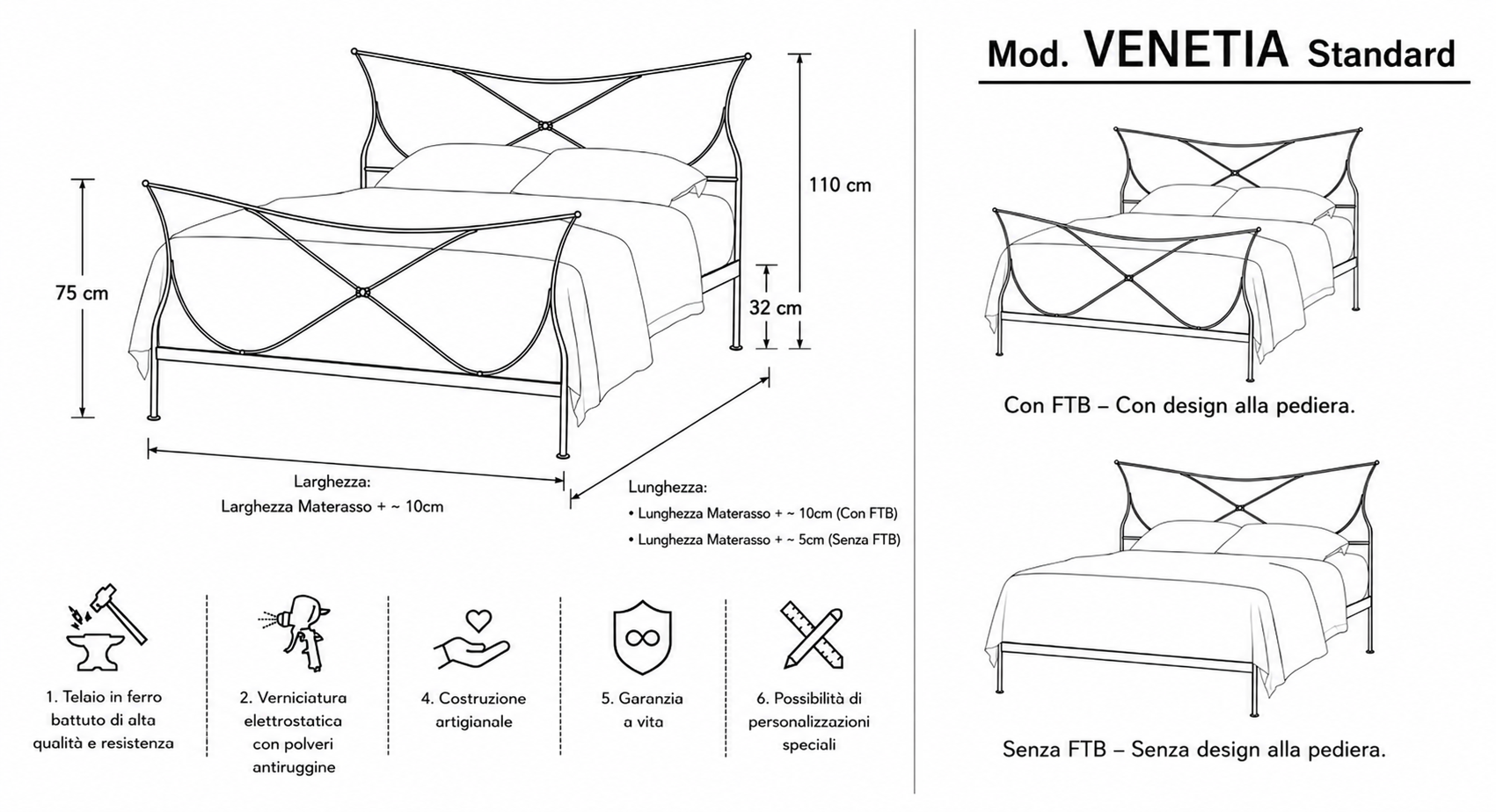 Letto Matrimoniale in Ferro VENETIA Standard – Design curvo ed eleganza artigianale - immagine 10