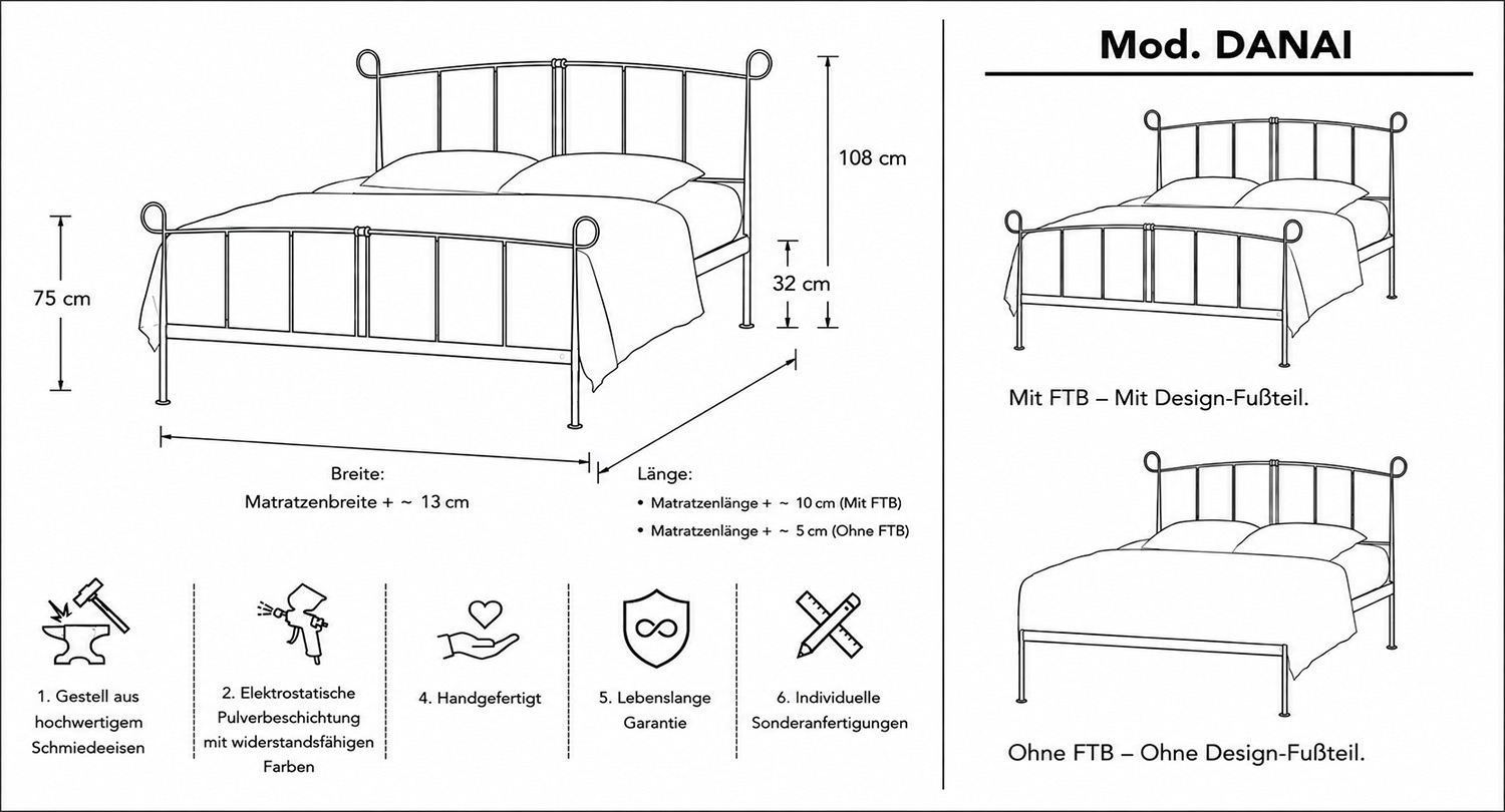 DANAI Handgemachtes Bett Klassisch - aus Eisen mit Stil – Bild 8