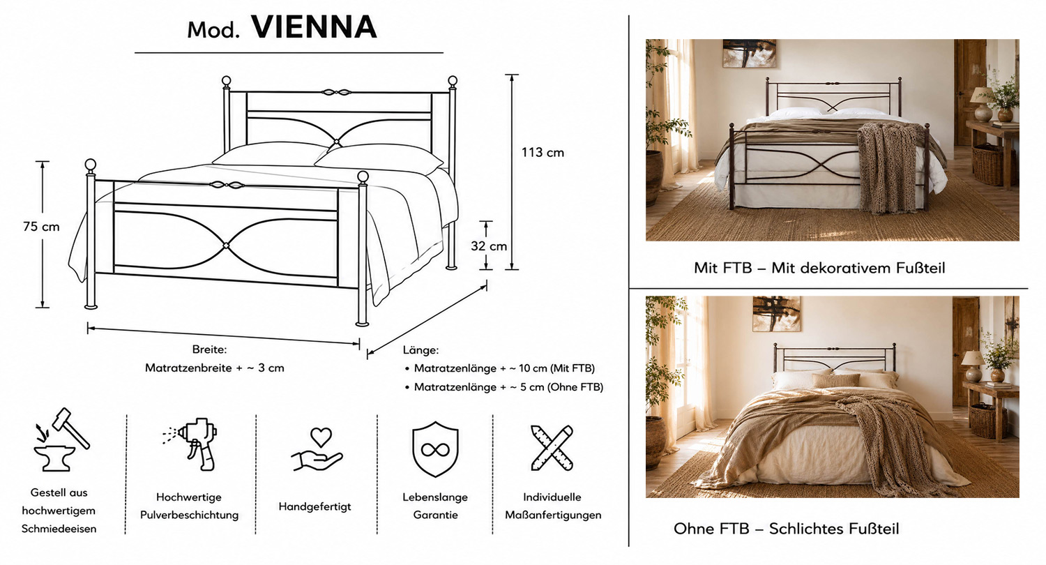 VIENNA Vollmetall Bett Klassisch – Handgefertigt und Elegant – Bild 8
