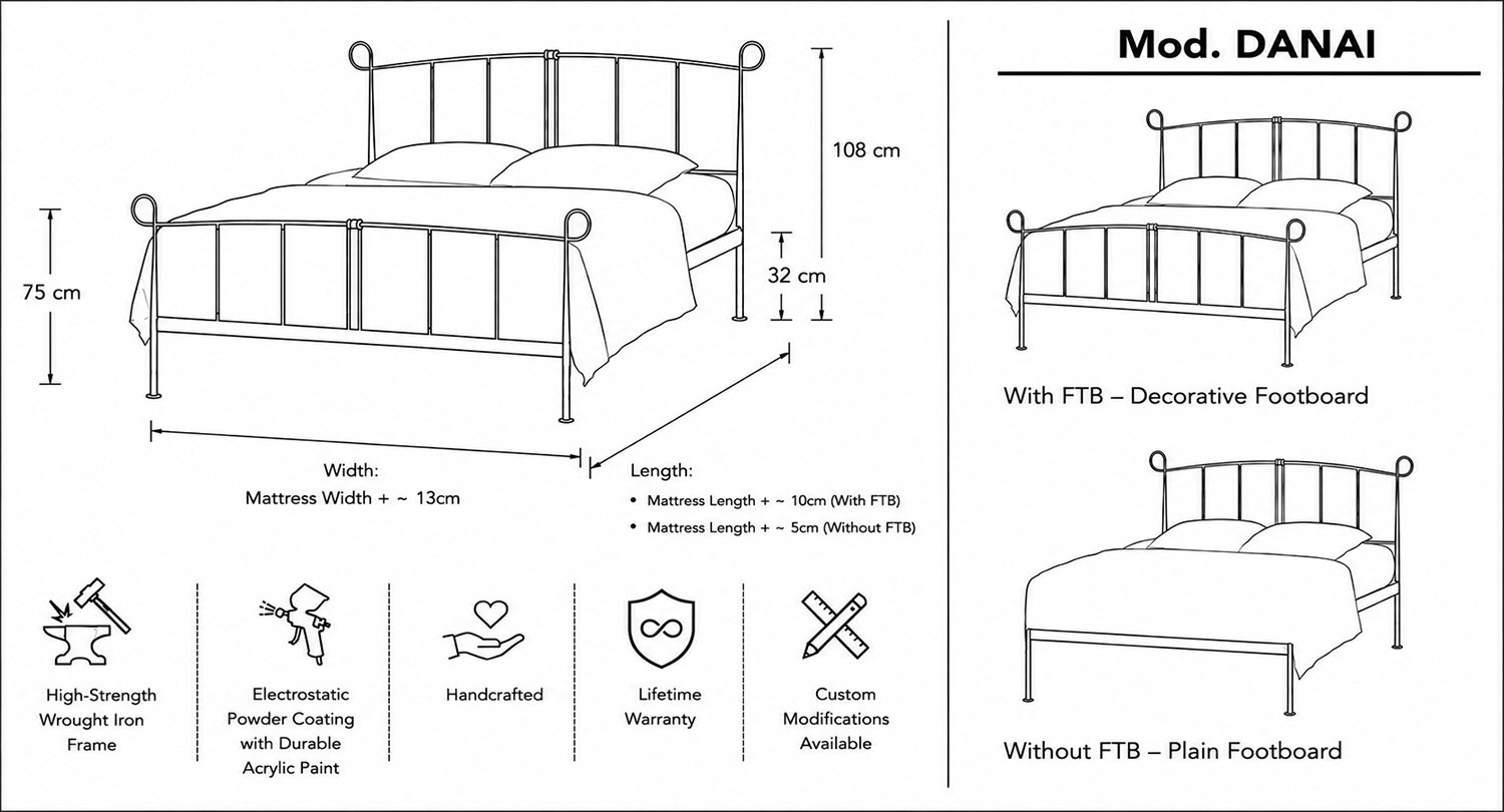 DANAI Handmade White Metal Bed - Made with iron and style - Image 8
