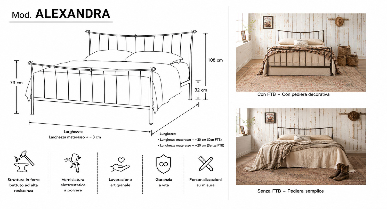 Letto Matrimoniale ALEXANDRA in ferro massiccio – Stile leggero, struttura forte - immagine 10