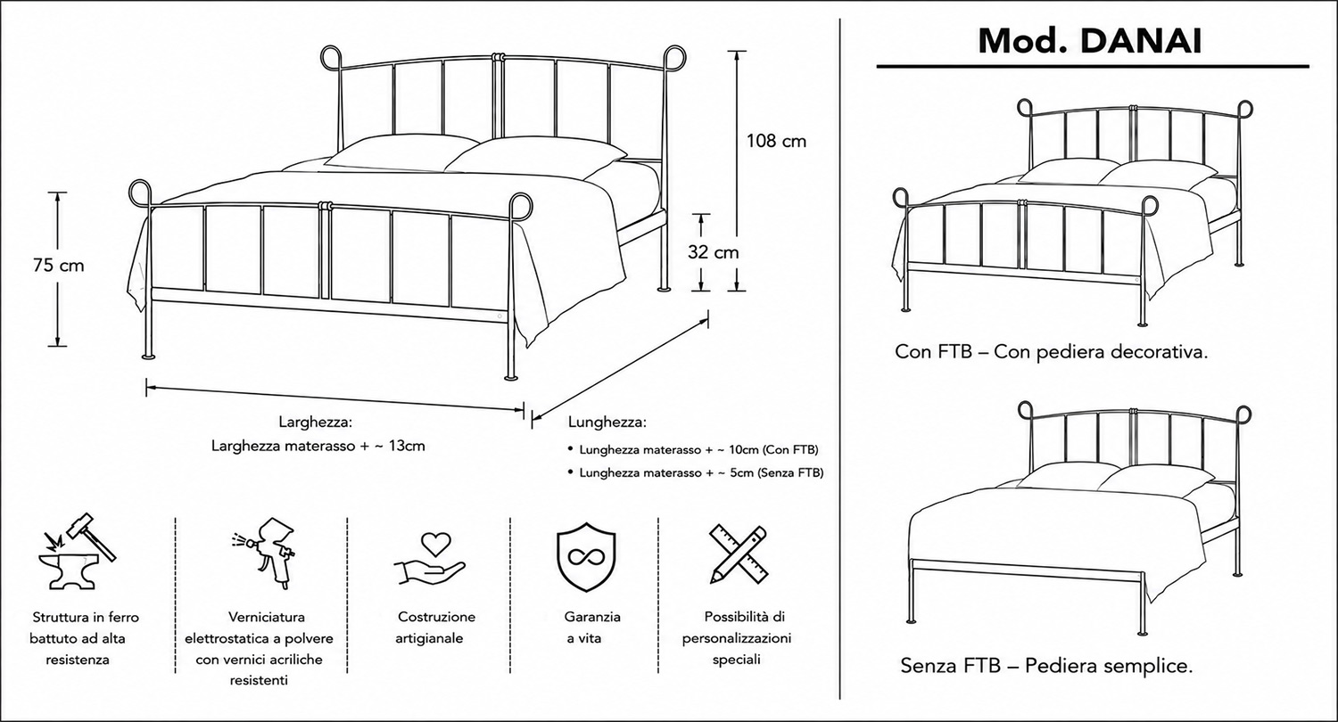 Letto Artigianale DANAI in ferro – Design essenziale con anima leggera - immagine 8