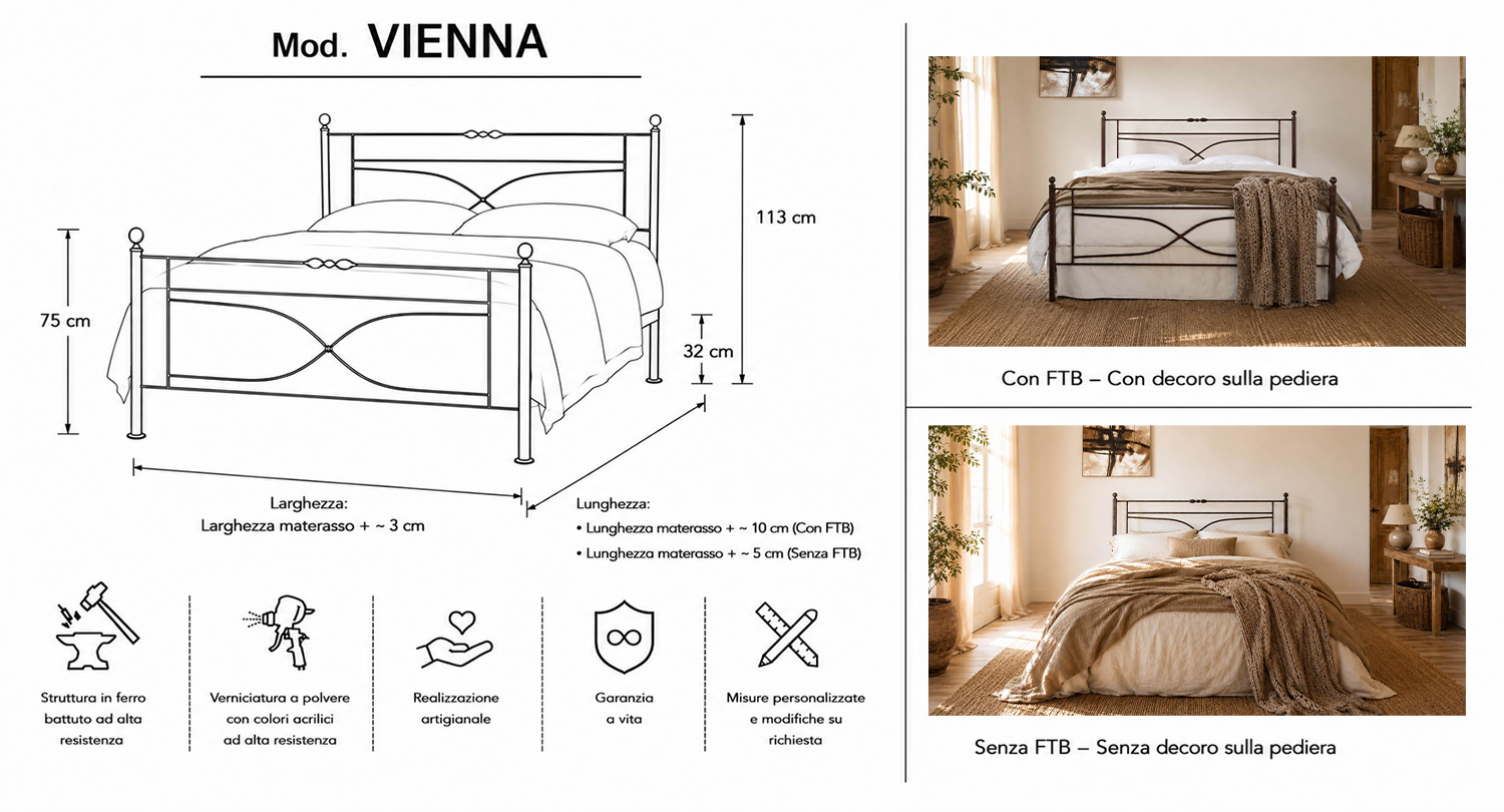 Letto in ferro massiccio VIENNA – Eleganza artigianale disponibile in tutte le misure - immagine 8