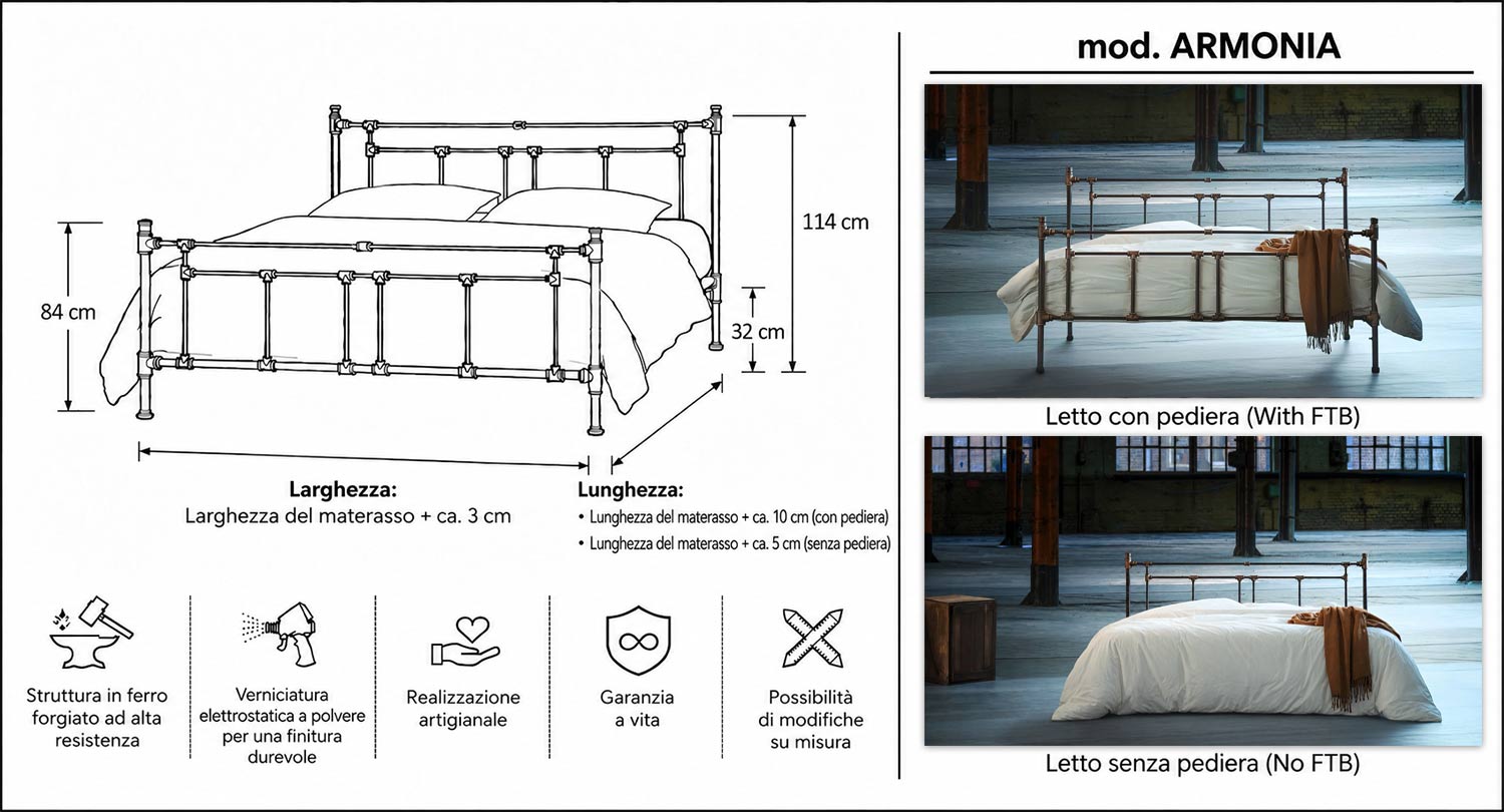 Letto in Metallo ARMONIA - Minimal con Linee Geometriche e Design Industriale Deciso - immagine 9