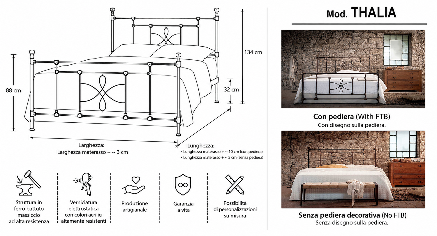 Letto in Ferro Battuto THALIA 160x200 - Design Industriale con Stile e Durabilità per la Tua Camera da Letto - immagine 9