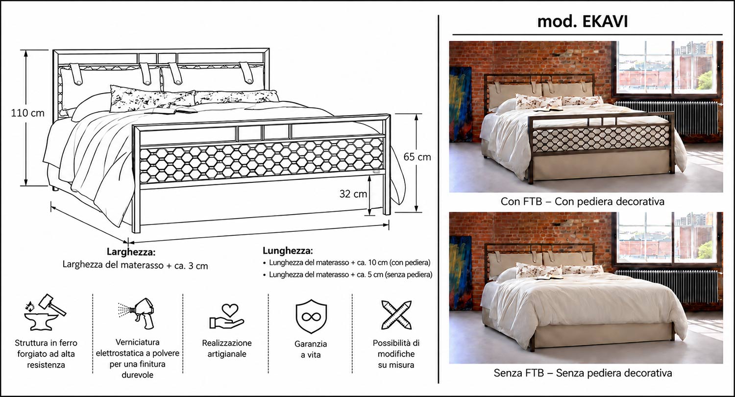 Letto in Metallo Fatto a Mano EKAVI – Stile Industriale per Camere Matrimoniali e King Size - immagine 9