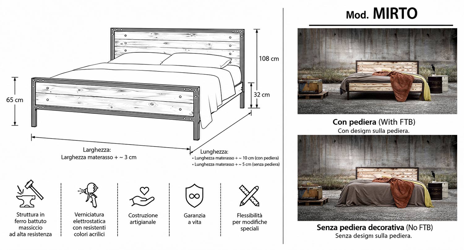 Letto Industriale MIRTO - in Metallo e Legno di Pino Bruciato, Artigianale ed Esclusivo - immagine 12